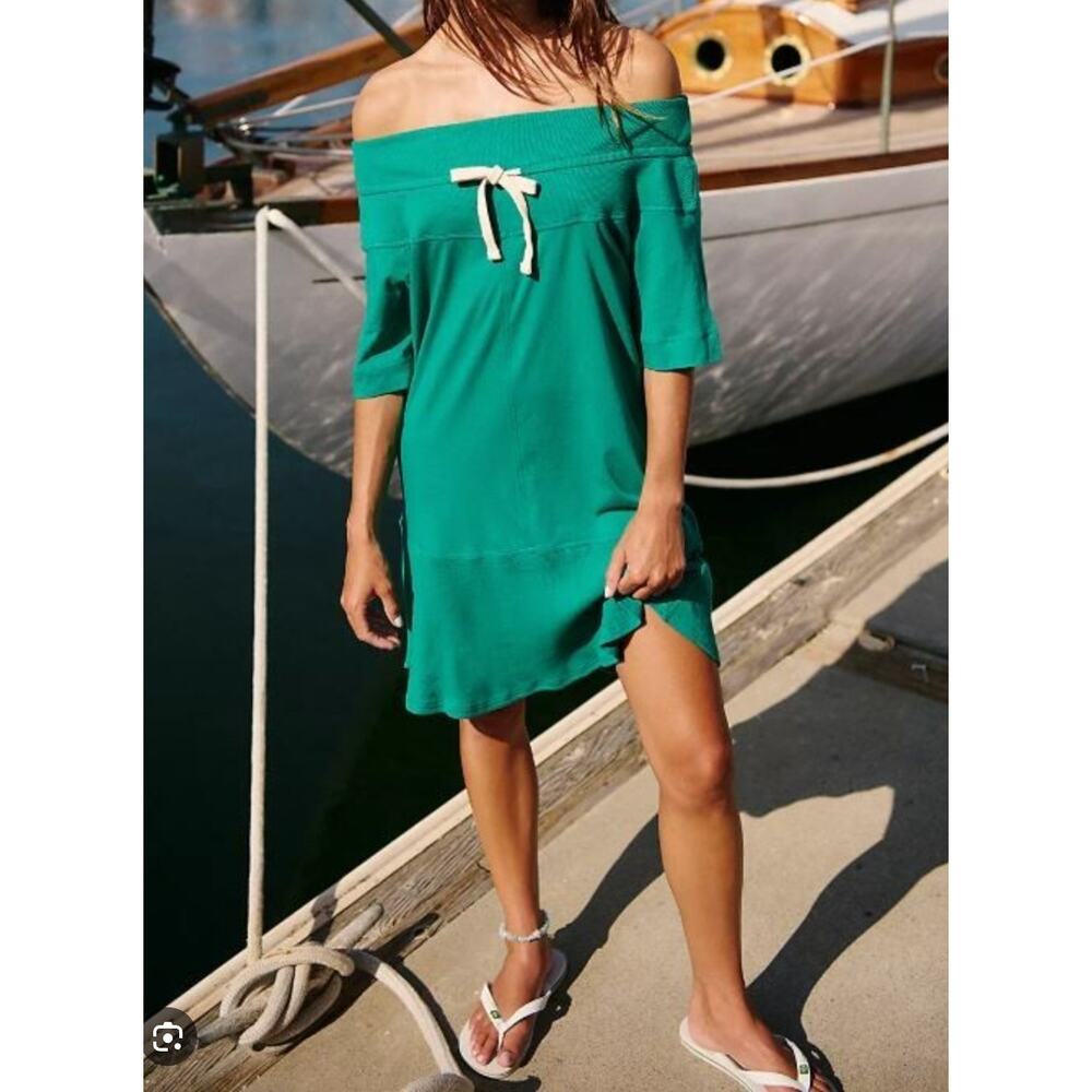 Free People Beach Gemma Mini Off The Shoulder Boho Dress Cadmium Green Size XS - Picture 1 of 5
